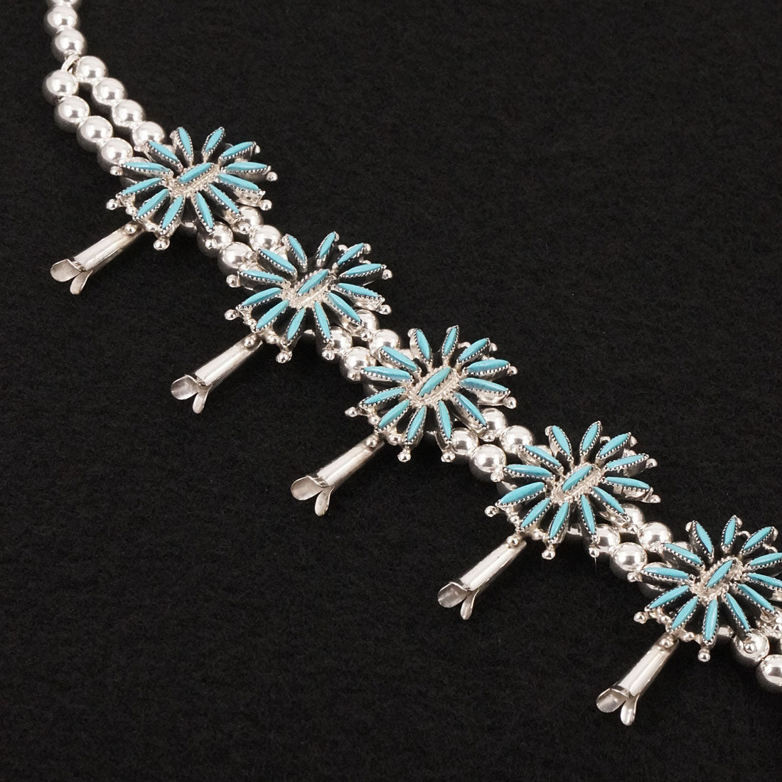 Gerald Etsate Turquoise & Sterling Silver Squash Blossom Set