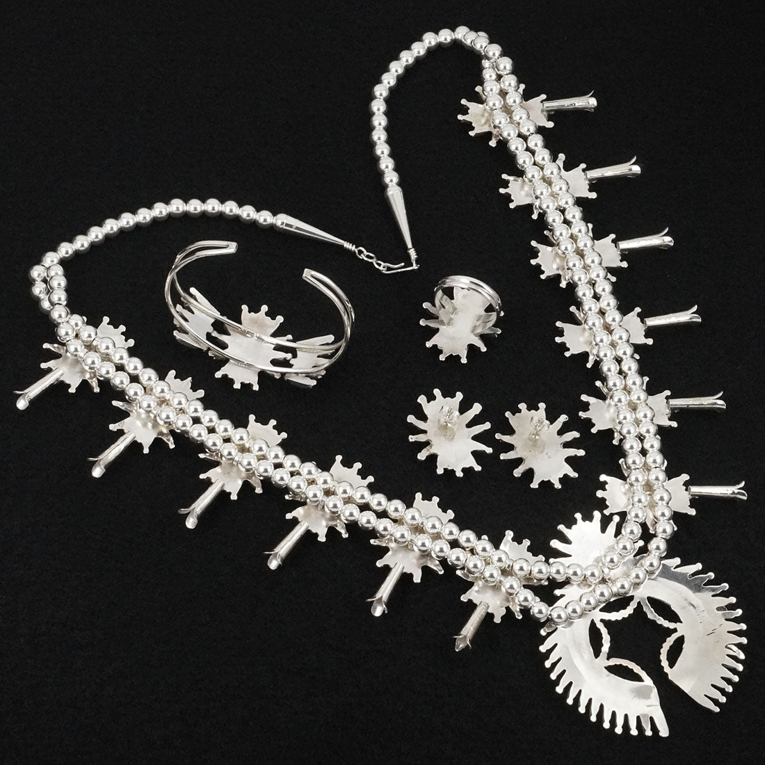 Gerald Etsate Turquoise & Sterling Silver Squash Blossom Set