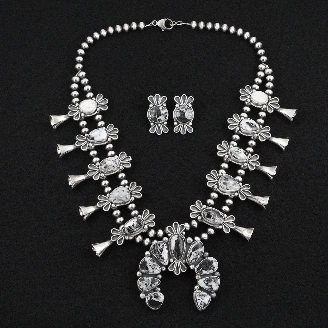 Darrin Livingston White Buffalo & Sterling Silver Squash Blossom Set