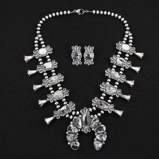 Darrin Livingston White Buffalo & Sterling Silver Squash Blossom Set