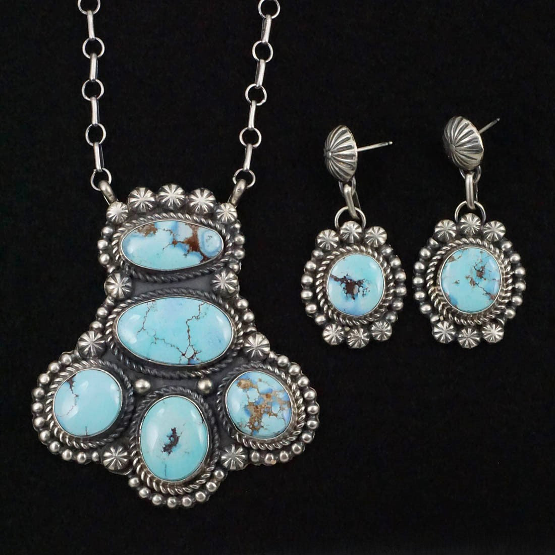 Jeff James Turquoise & Sterling Silver Necklace & Earrings Set