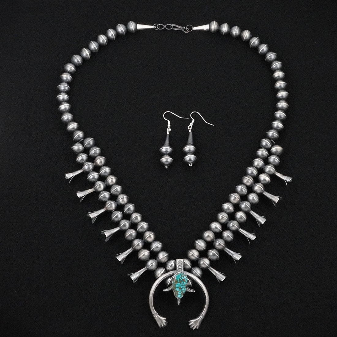 Gilbert Martin Turquoise & Sterling Silver Squash Blossom Necklace Set
