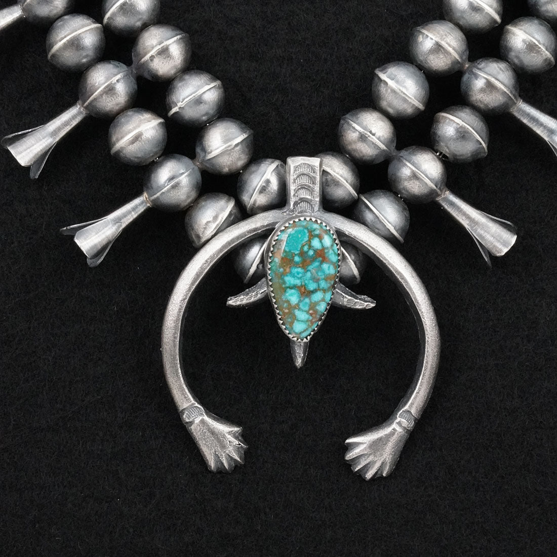 Gilbert Martin Turquoise & Sterling Silver Squash Blossom Necklace Set