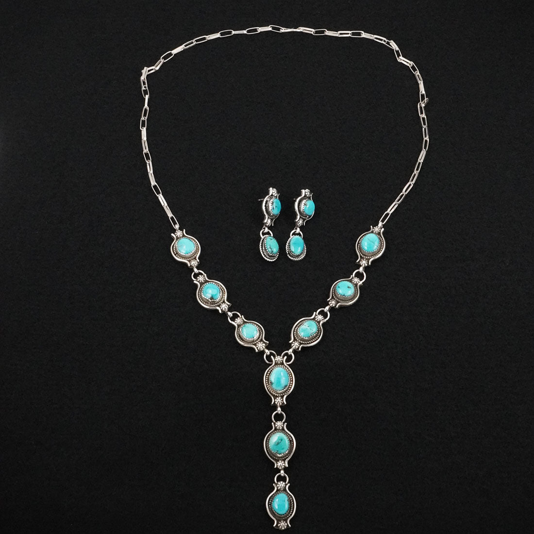 Phil Nez Turquoise & Sterling Silver Necklace Set