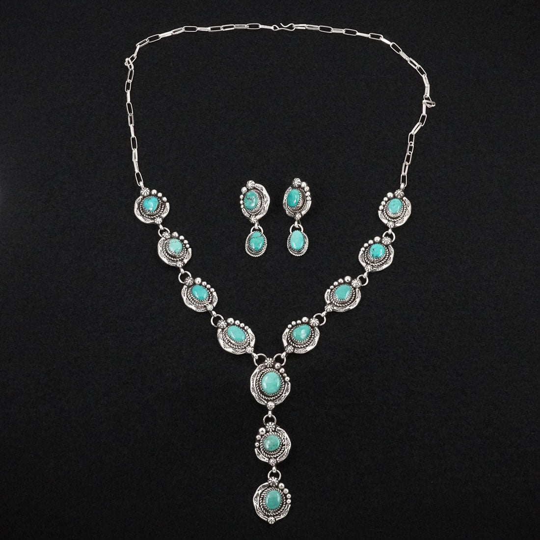 Phil Nez Turquoise & Sterling Silver Necklace Set
