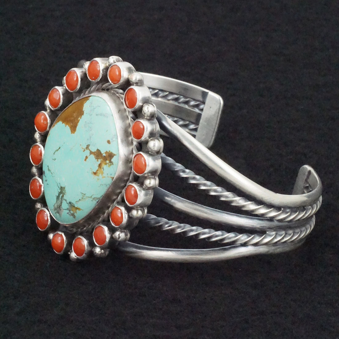 Chester Charley Turquoise, Coral & Sterling Silver Bracelet