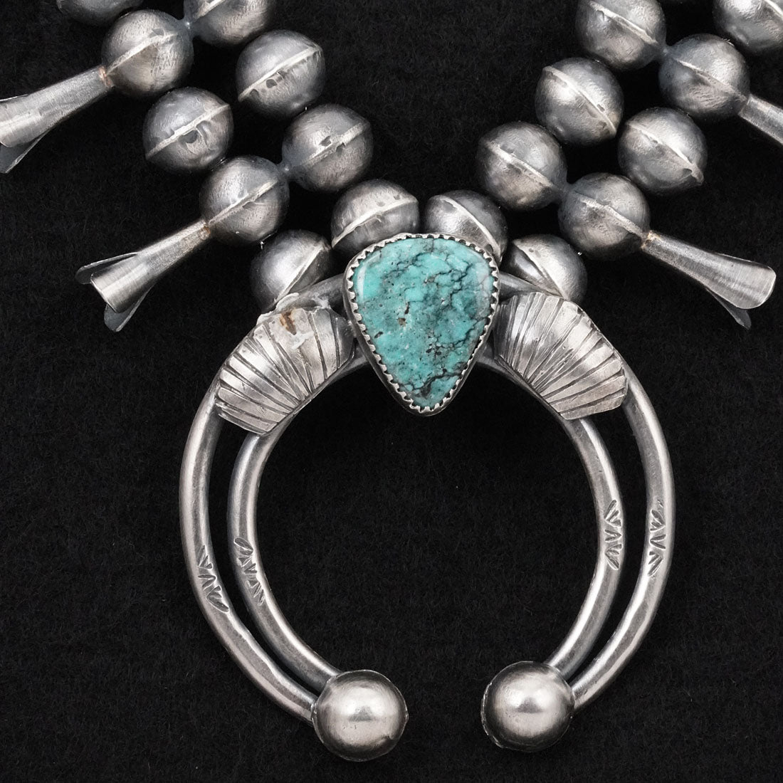 Gilbert Martin Turquoise & Sterling Silver Squash Blossom Necklace Set