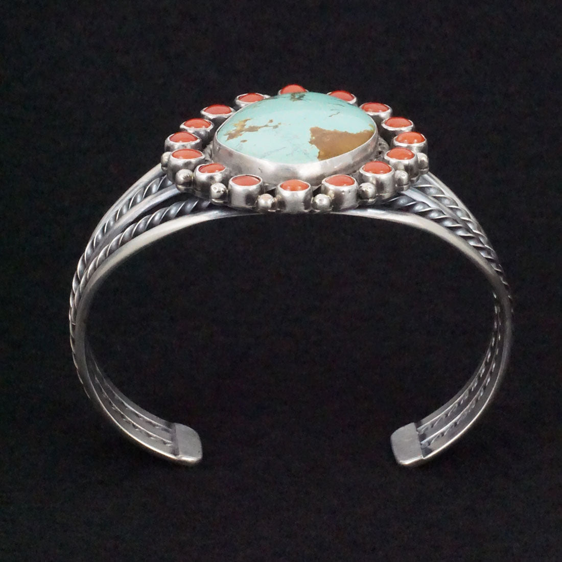 Chester Charley Turquoise, Coral & Sterling Silver Bracelet