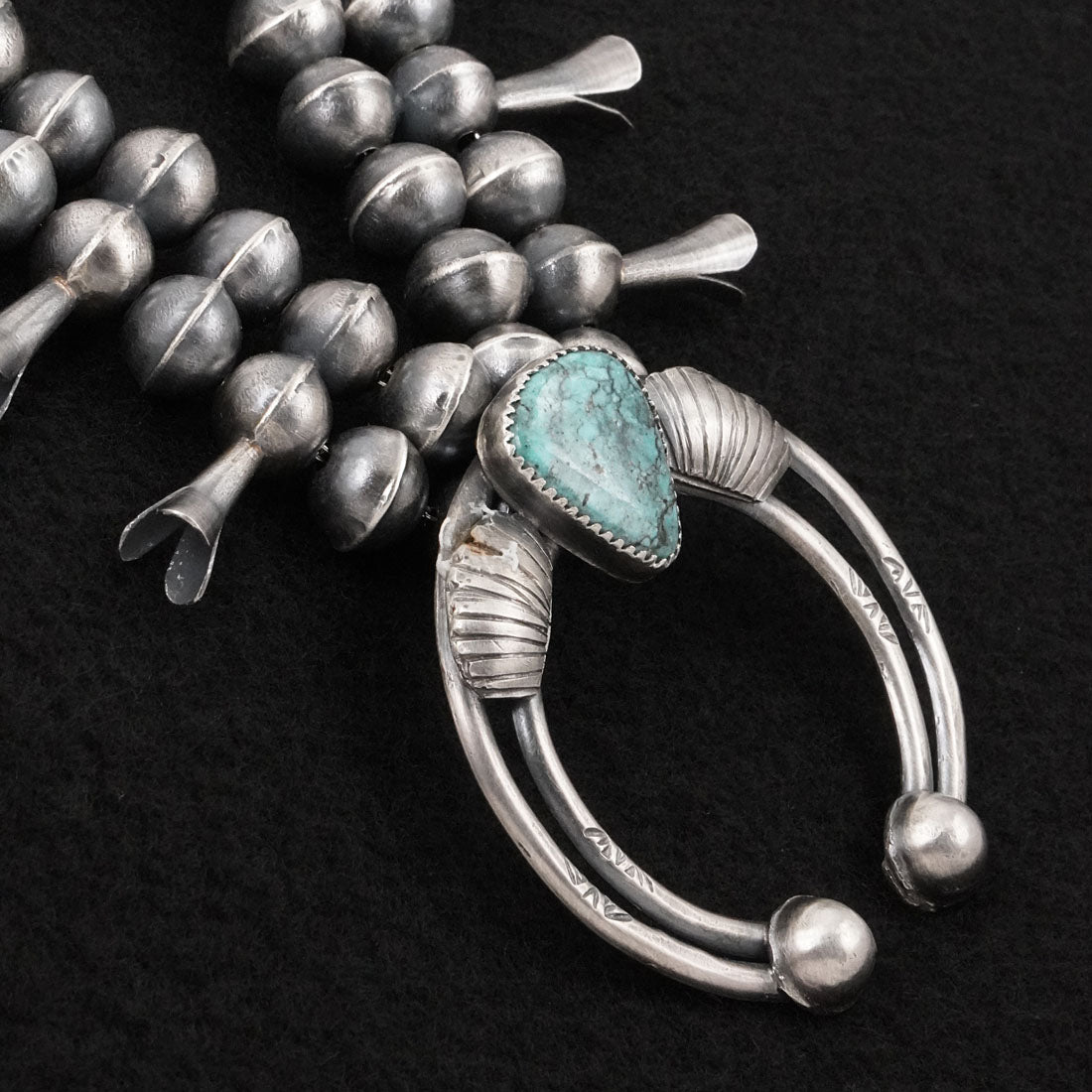 Gilbert Martin Turquoise & Sterling Silver Squash Blossom Necklace Set