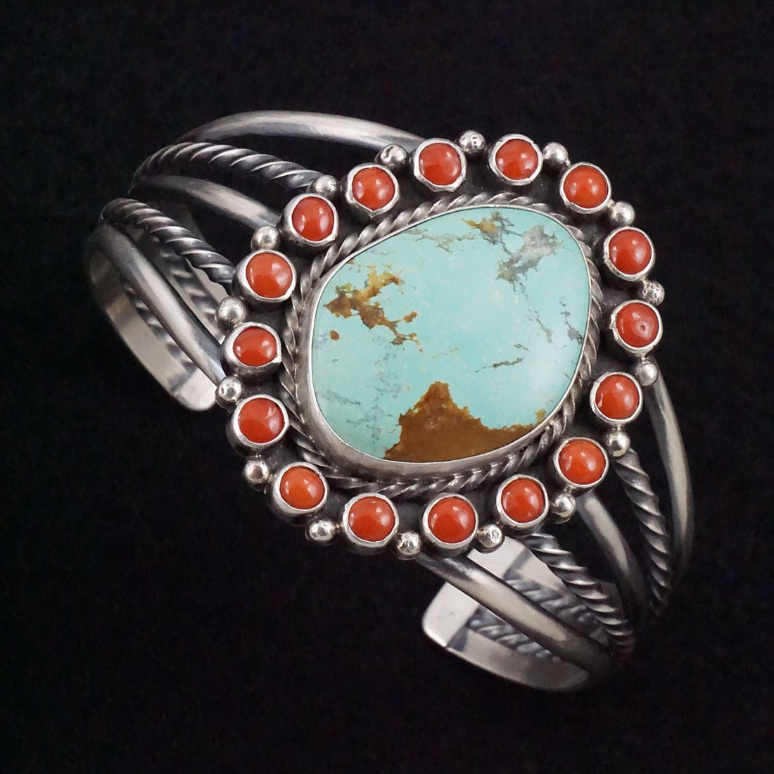 Chester Charley Turquoise, Coral & Sterling Silver Bracelet