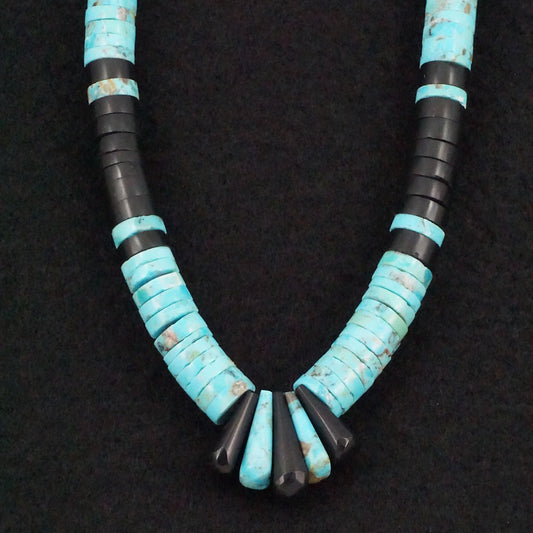 Lupe Lavato Turquoise, Jet & Sterling Silver Necklace 20"