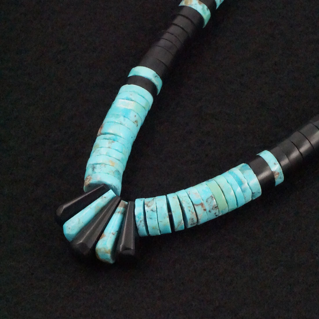 Lupe Lavato Turquoise, Jet & Sterling Silver Necklace 20"