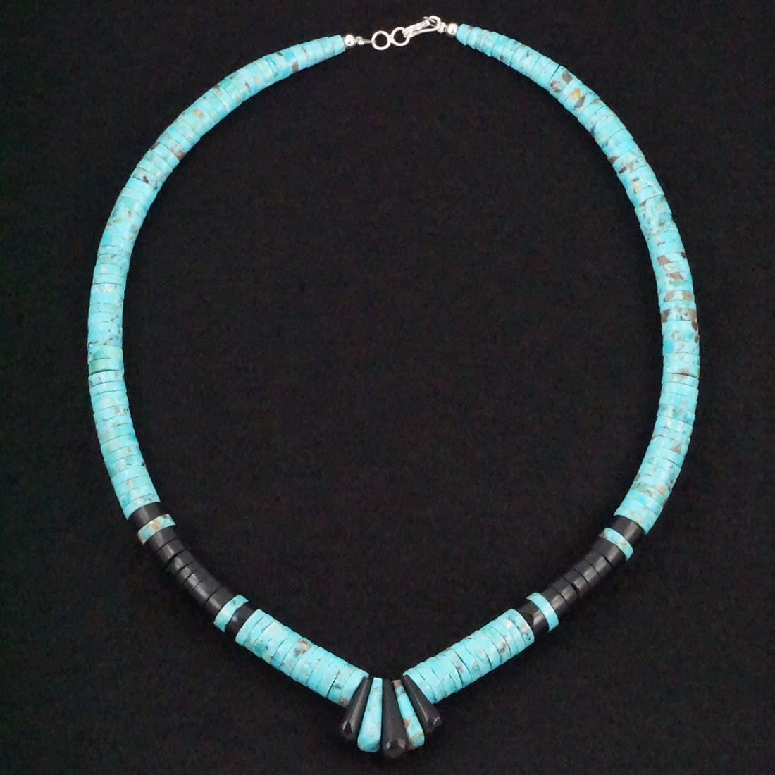 Lupe Lavato Turquoise, Jet & Sterling Silver Necklace 20"