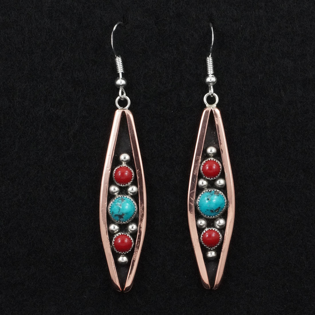 Paul Largo Turquoise, Coral, Copper & Sterling Silver Earrings