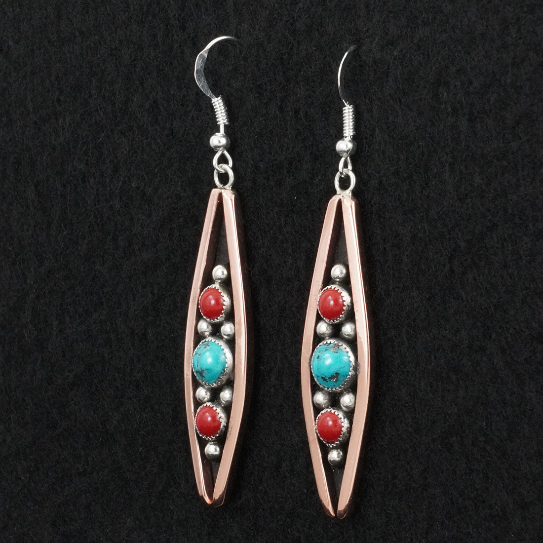 Paul Largo Turquoise, Coral, Copper & Sterling Silver Earrings