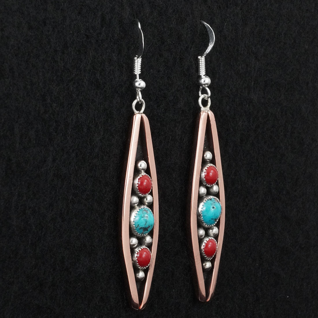 Paul Largo Turquoise, Coral, Copper & Sterling Silver Earrings