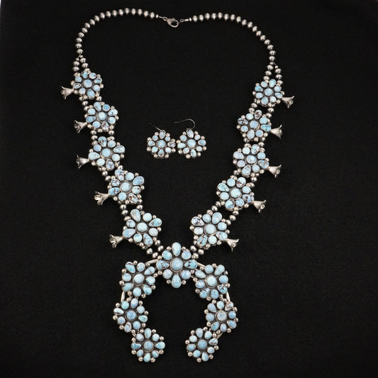 Kathleen Livingston Turquoise & Sterling Silver Squash Blossom Set