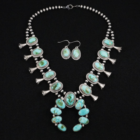 Darrin Livingston Turquoise & Sterling Silver Squash Blossom Set