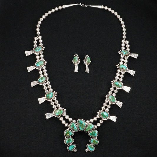 Phil Nez Turquoise & Sterling Silver Squash Blossom Set