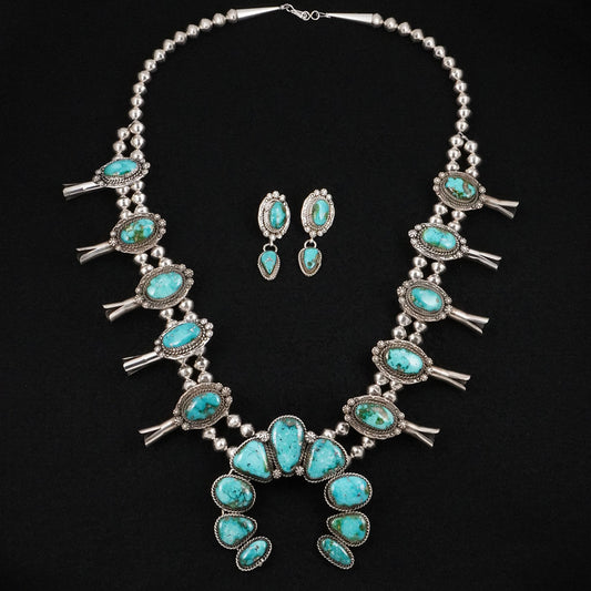 Phil Nez Turquoise & Sterling Silver Squash Blossom Set
