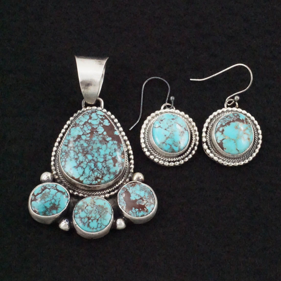 Bobby Johnson Turquoise & Sterling Silver Earrings & Pendant