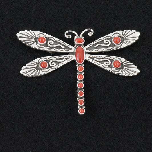 Lee Charley Coral & Sterling Silver Pendant/Pin