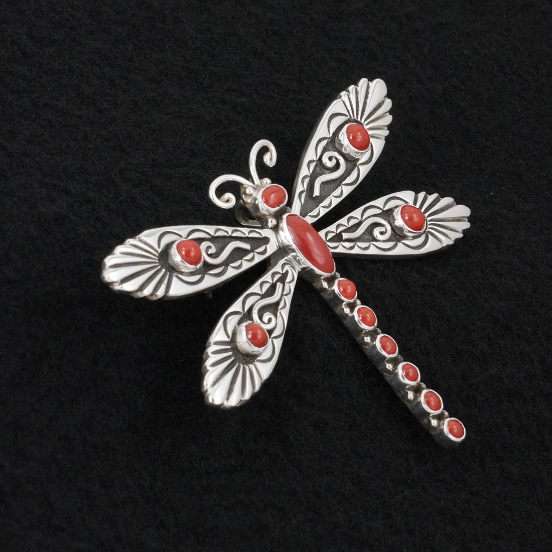 Lee Charley Coral & Sterling Silver Pendant/Pin