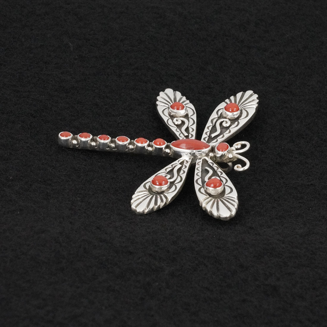 Lee Charley Coral & Sterling Silver Pendant/Pin