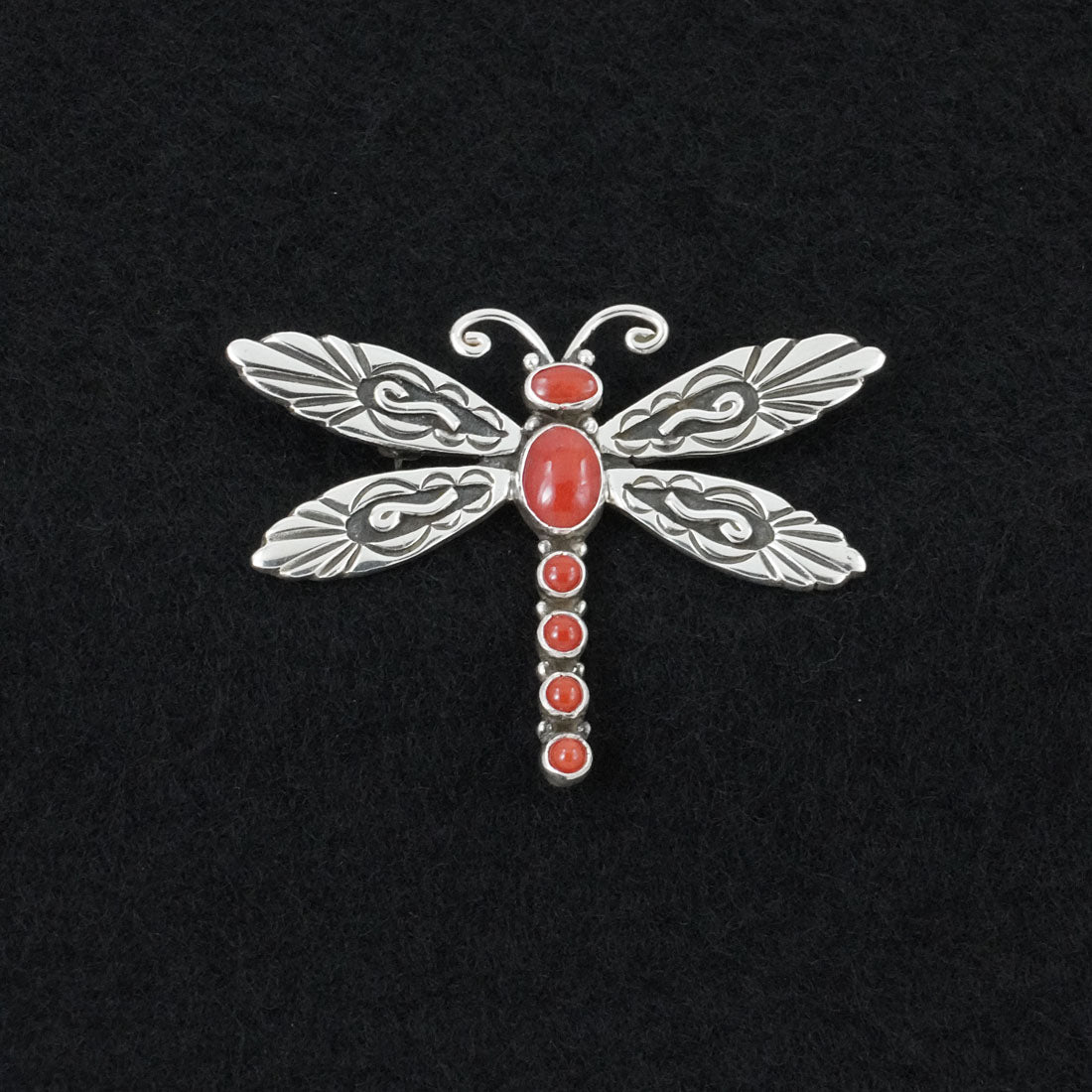 Lee Charley Coral & Sterling Silver Pendant/Pin