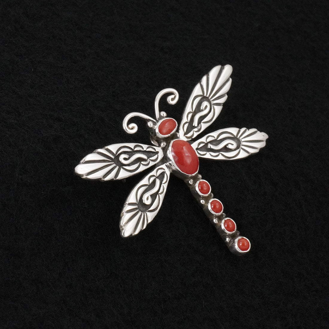 Lee Charley Coral & Sterling Silver Pendant/Pin