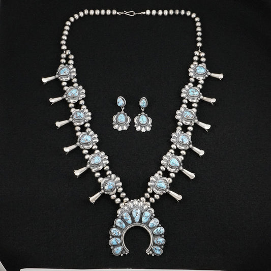 Raymond Delgarito Turquoise & Sterling Silver Squash Blossom Set