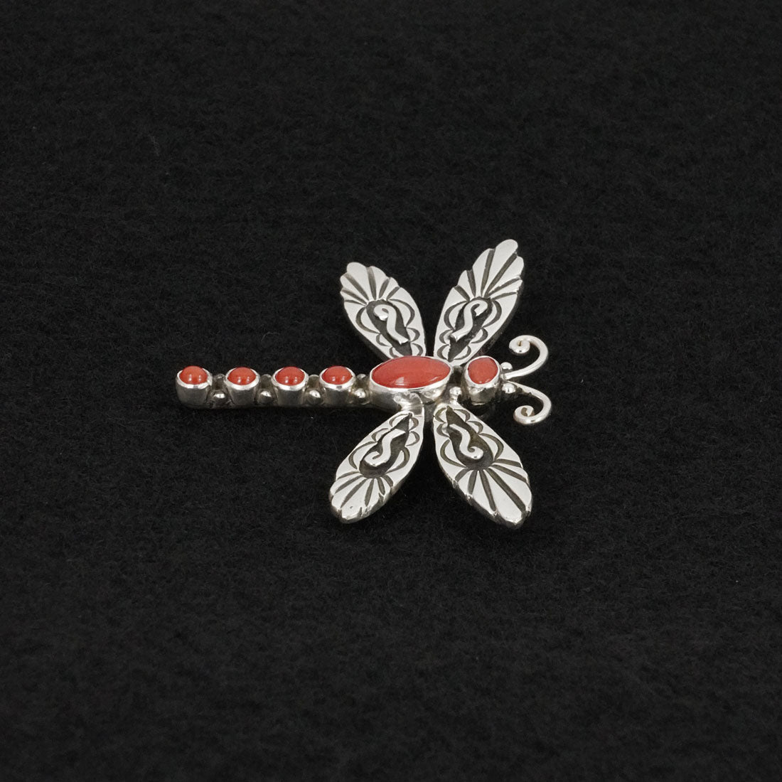 Lee Charley Coral & Sterling Silver Pendant/Pin