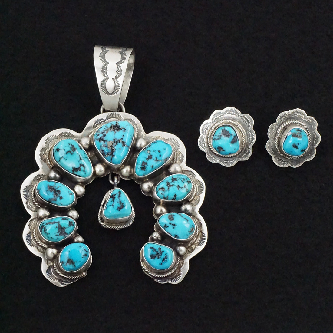 Bob Becenti Turquoise & Sterling Silver Earrings & Pendant