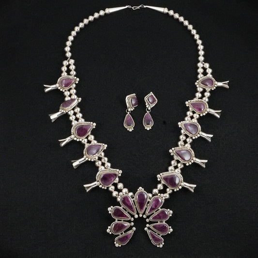 Phil Nez Spiny Oyster & Sterling Silver Squash Blossom Set