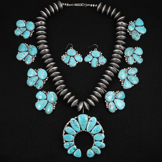 Mark Yazzie Turquoise & Sterling Silver Squash Blossom Set