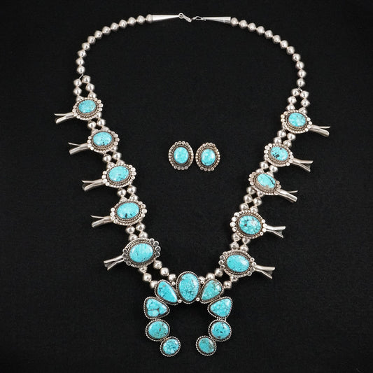 Phil Nez Turquoise & Sterling Silver Squash Blossom Set