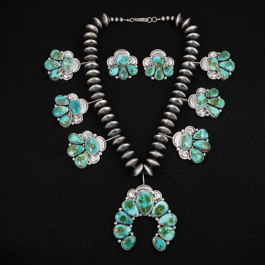 Mark Yazzie Turquoise & Sterling Silver Squash Blossom Set