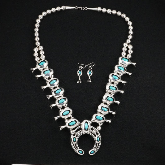 Marie Kirlie Turquoise & Sterling Silver Squash Blossom Set