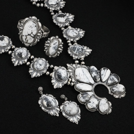 Raymond Delgarito White Buffalo & Sterling Silver Squash Blossom Set