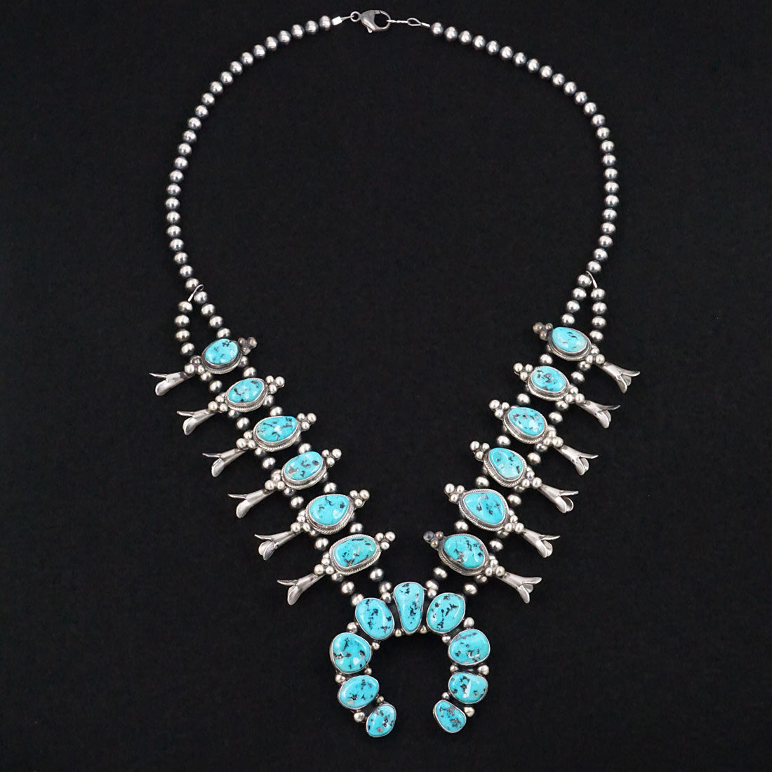 Kathleen Livingston Turquoise & Sterling Silver Squash Blossom Necklace & Earrings