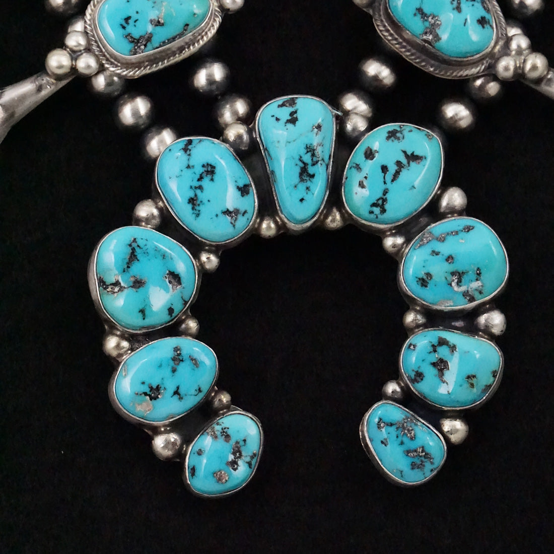 Kathleen Livingston Turquoise & Sterling Silver Squash Blossom Necklace & Earrings