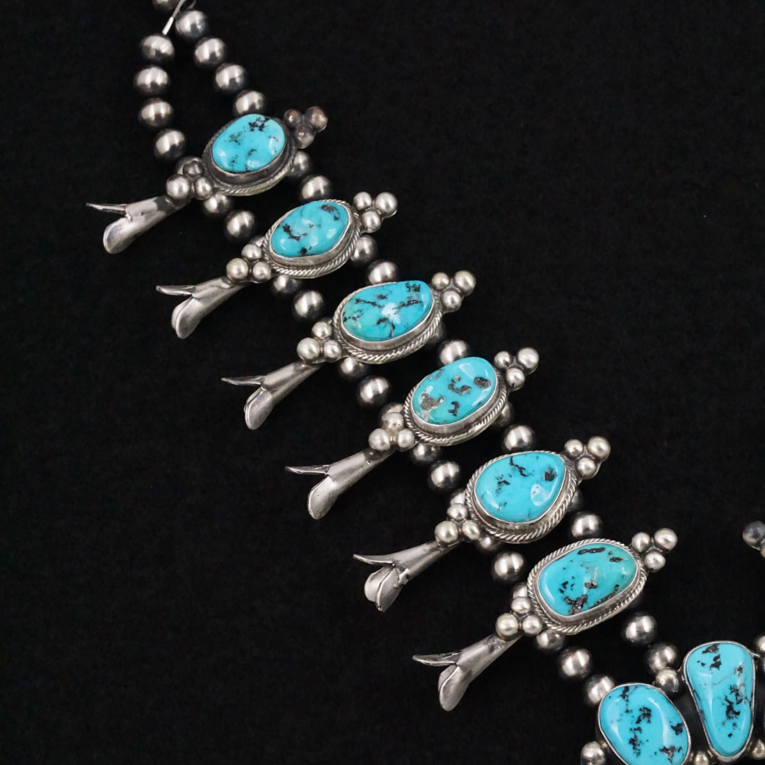 Kathleen Livingston Turquoise & Sterling Silver Squash Blossom Necklace & Earrings