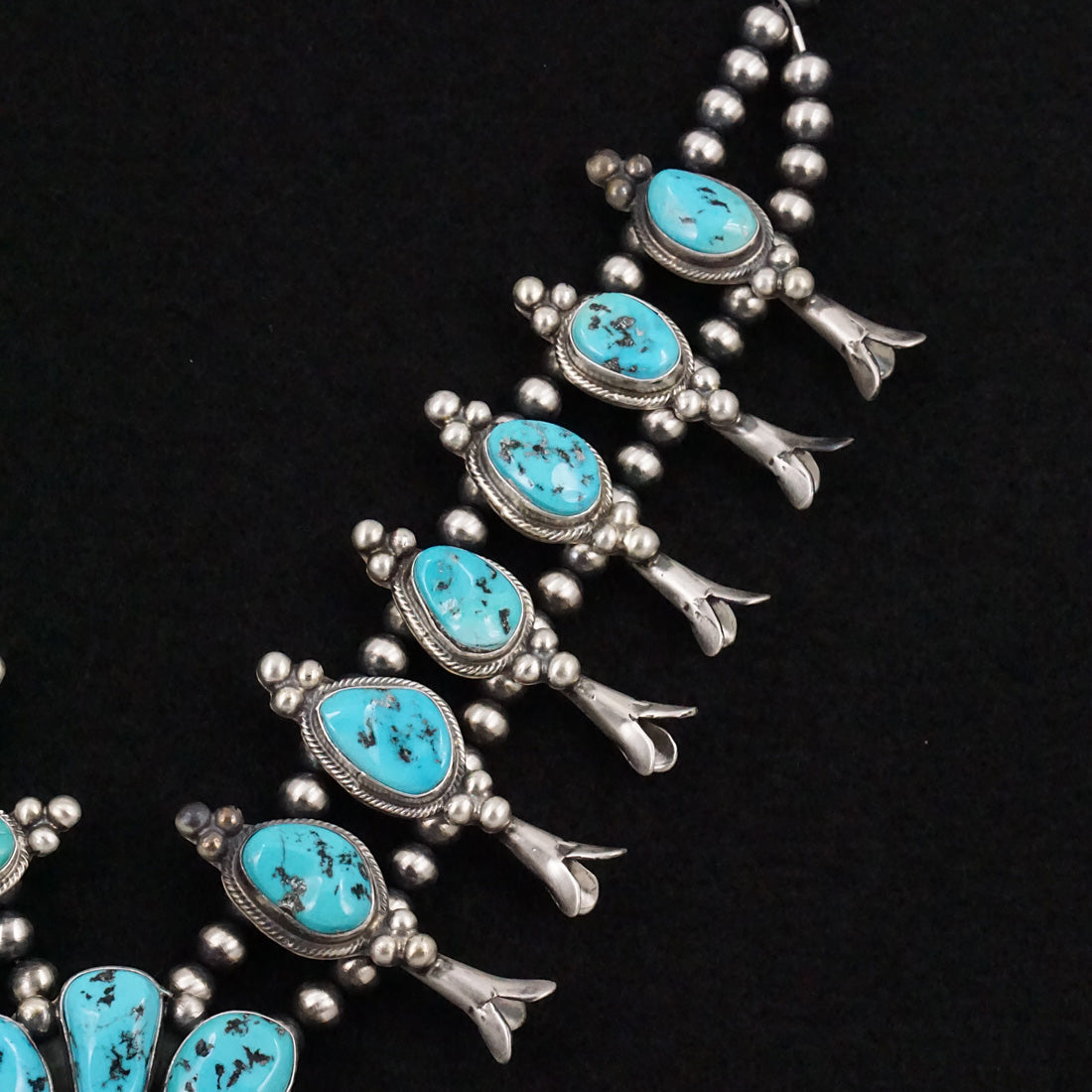 Kathleen Livingston Turquoise & Sterling Silver Squash Blossom Necklace & Earrings