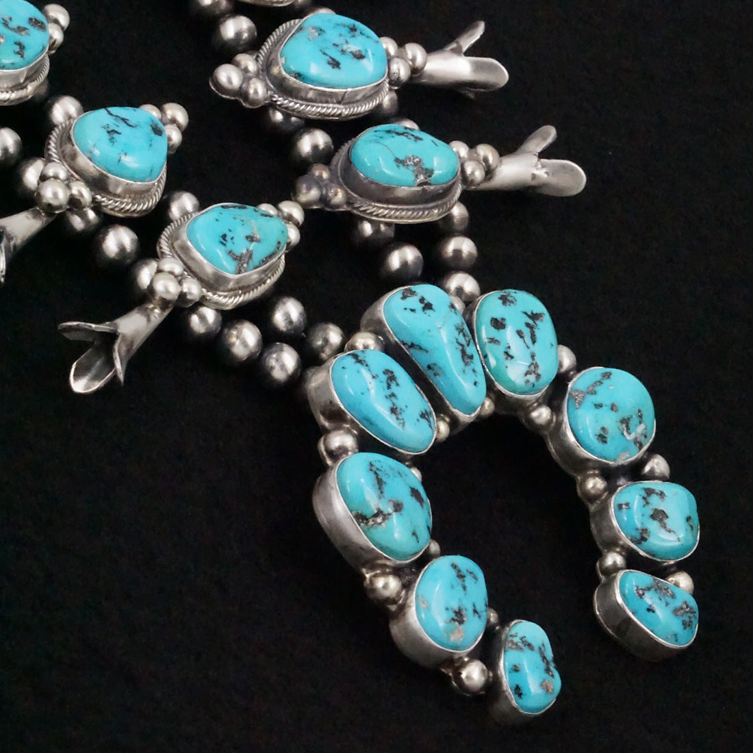 Kathleen Livingston Turquoise & Sterling Silver Squash Blossom Necklace & Earrings