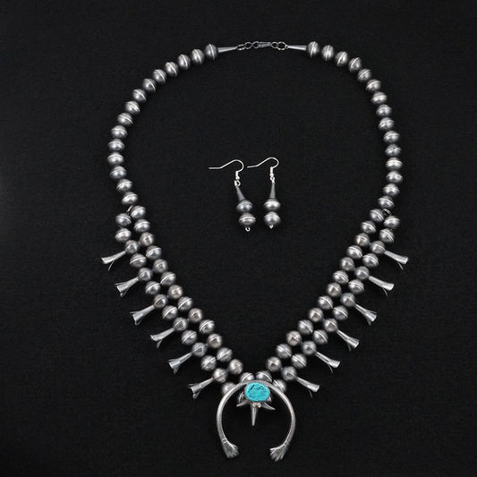 Gilbert Martin Turquoise & Sterling Silver Squash Blossom Necklace Set
