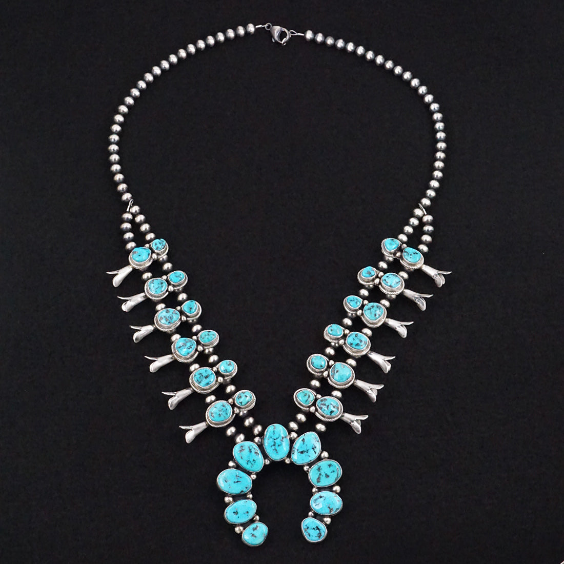 Kathleen Livingston Turquoise & Sterling Silver Squash Blossom Necklace & Earrings