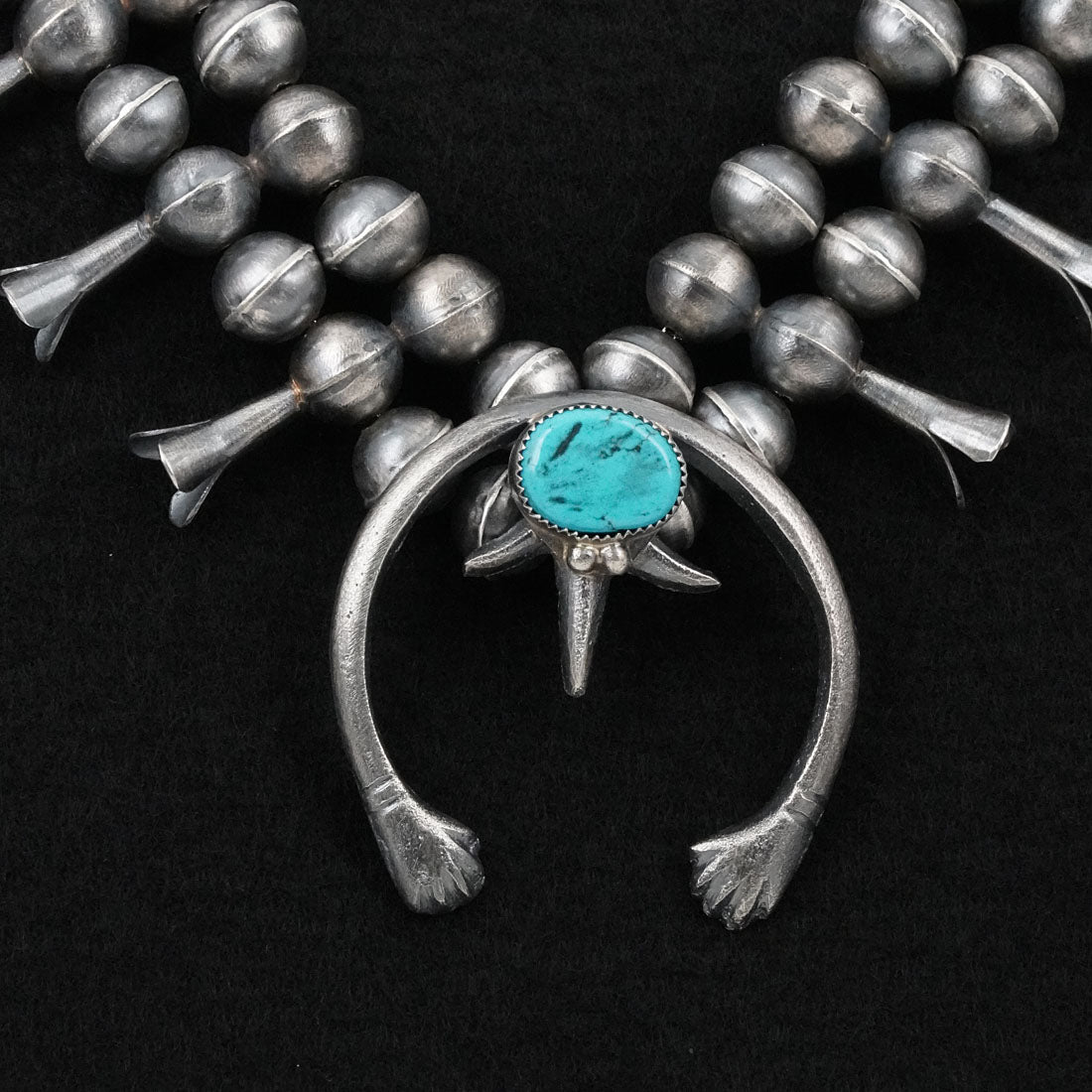 Gilbert Martin Turquoise & Sterling Silver Squash Blossom Necklace Set