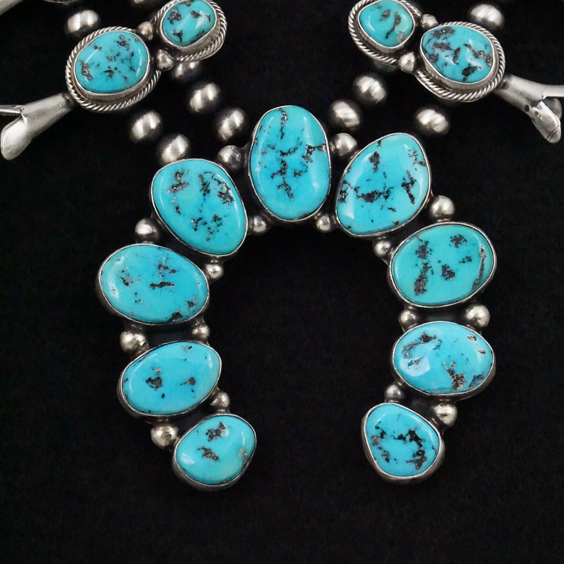 Kathleen Livingston Turquoise & Sterling Silver Squash Blossom Necklace & Earrings