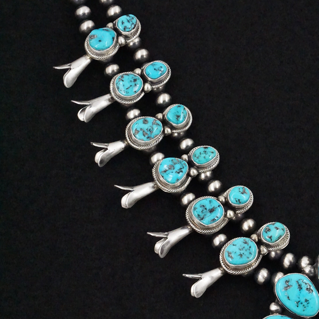 Kathleen Livingston Turquoise & Sterling Silver Squash Blossom Necklace & Earrings