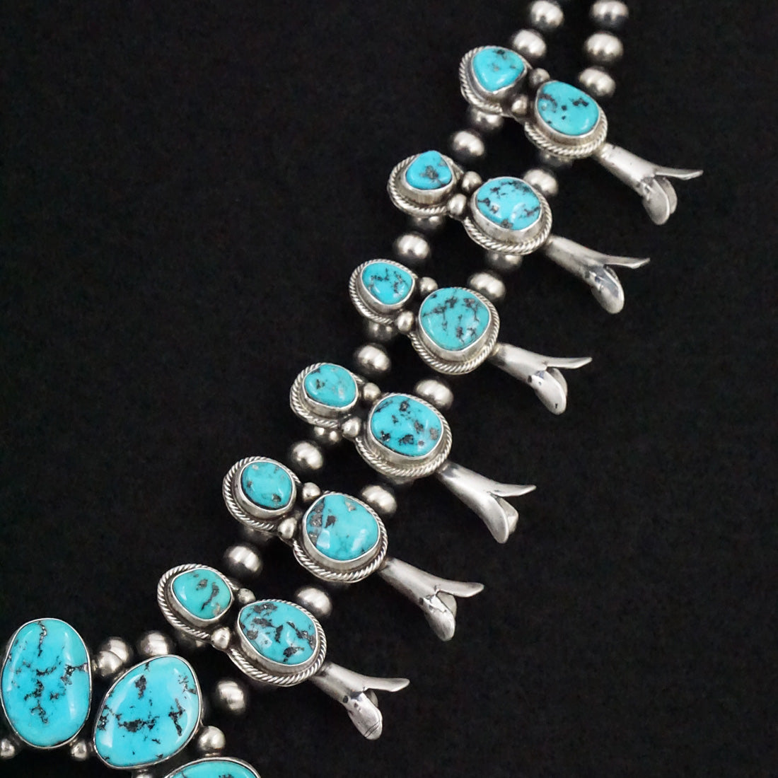 Kathleen Livingston Turquoise & Sterling Silver Squash Blossom Necklace & Earrings